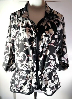 Chaqueta Ralph Lauren L? Poliéster ligero con cremallera frontal floral negro/blanco sin etiqueta Foto 1 de 4