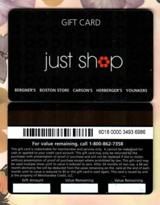 BERGNER'S Just Shop, Black on Black Flowers ( 2004 ) Gift Card ( $0 ) V2 - Image 1 of 2
