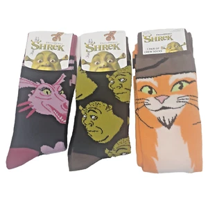 Shrek 3-pair Dragon Puss in Boots Shrek Novelty Mens Adult Size 6-12 Socks NWT - Picture 1 of 5