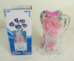 Vaso in vetro con decorazione rosa su di esso 7 1/2 x 4 pollici nuovo con scatola - Foto 1 di 3
