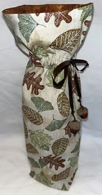 Bolsa de Vino Regalo Fiesta Decoración Otoño Otoño Hoja Beige Marrón Verde Bellota Tela Divertida Foto 1 de 4