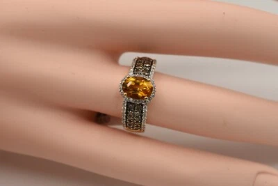 Anillo LeVian Oro Amarillo 14K Naranja Citrino Piedras Preciosas Chocolate Marrón Diamante Halo Foto 1 de 4