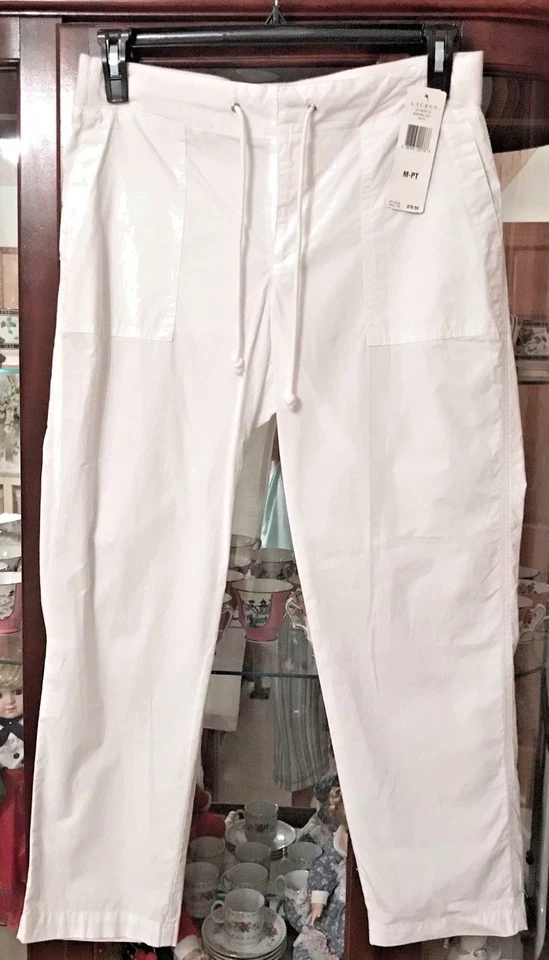 NWT NEW Lauren by Ralph Lauren Petite  White Nautical Capri Pants PT-M PM $79.50 - Image 1 of 1