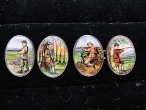 Nachlass signierte britische Silber Emaille JÄGER handbemalte doppelseitige Manschettenknöpfe  - Bild 1 von 12