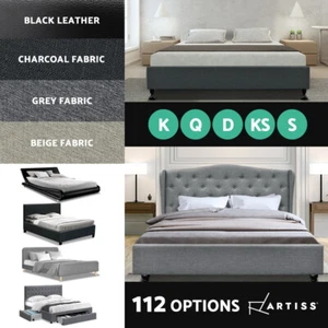 Artiss Bed Frame Queen Double King Single Full Size Base Mattress Fabric Leather - Picture 1 of 39