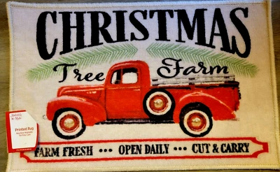 Christmas Tree Farm Doormat Rug Washable Non-Slip 17" x 27" Red Truck - Изображение 1 из 3