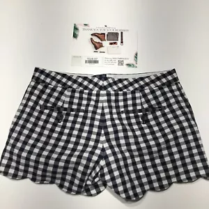 Club Monaco Shorts Womens Size 00 Black White Gingham Scalloped Hem 3.5 Inch - Picture 1 of 12