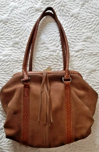 MARCO AVANE Brown Suede Leather Hobo Floppy Handbag Purse Bag Distressed Tassel - Picture 1 of 12