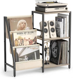 Vinyl Record Storage, Record Player Stand with 3-Tier Vinyl Storage, Turntable S - Picture 1 of 12