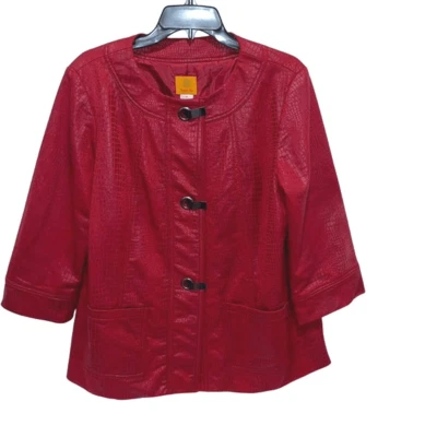 Ruby Rd. Crocodile Print Faux Suede Jacket Maroon Size 12 - Image 1 of 4