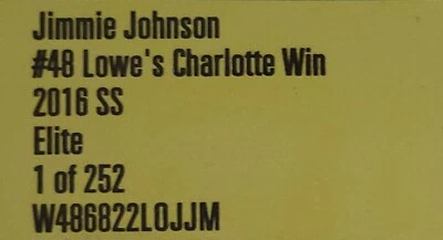 JIMMIE JOHNSON 2016 #48 LOWE'S CHARLOTTE RACED WIN ELITE - Image 1 of 4