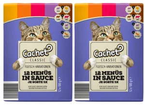 24x 100g Cachet Katzennahrung Menü Multipack KALB PUTE LAMM RIND GEFLÜGEL SAUCE