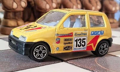 BBURAGO 1:43 Fiat Cinquecento Rally #135 Monte Carlo, gialla, die-cast, no box - Immagine 1 di 4