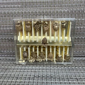 VTG GOLD-PLATED FRUIT PICKS. APPETIZERS/HORS D'OEUVRES. SET OF 12 ORIGINAL BOX - Picture 1 of 7