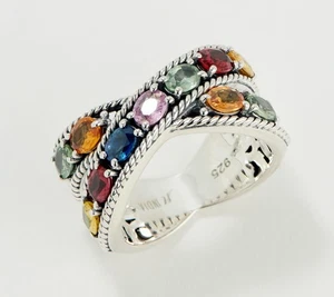 Anillo multi-zafiro artesanal de plata de ley, talla 7 - Imagen 1 de 2