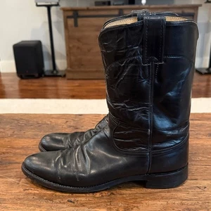 Mens Justin Black Leather Roper 3133 Western Boots Size 10.5 - Picture 1 of 8