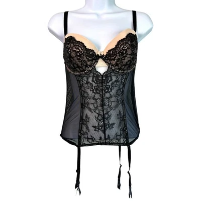Victoria's Secret Lace Corset with Garters Black Size 36C Feminine Whimsigoth - Image 1 of 4