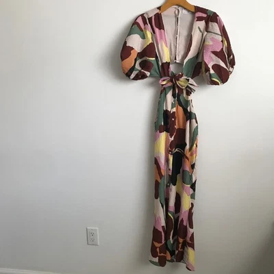 Asos Edition Floral Cut Out Maxi Dress Size 14 Long Sleeve MSRP $160 - Image 1 of 4