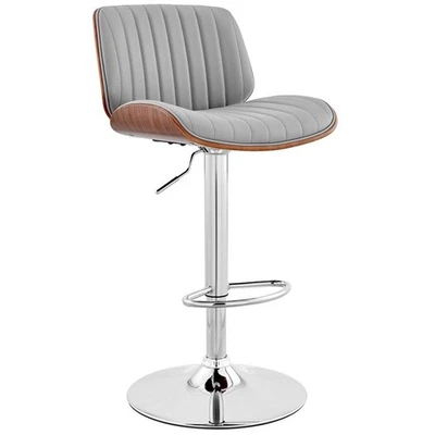 Armen Living Brock 24-33" Modern Faux Leather & Metal Bar Stool in Gray/Steel - Image 1 of 4