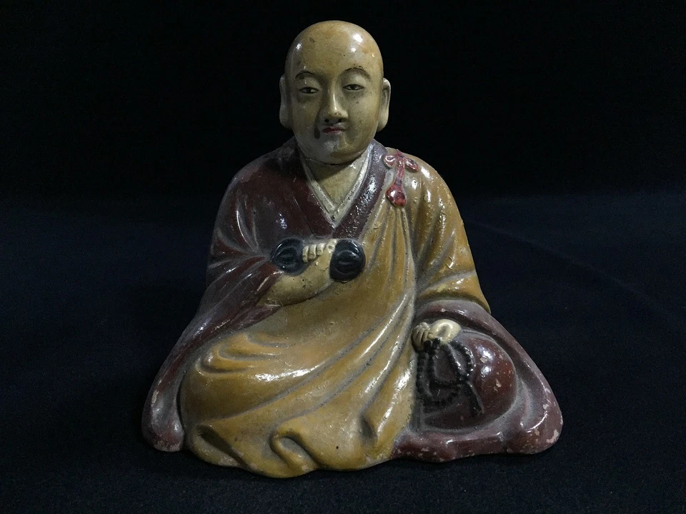 C0336 Monje Budista Japonés Estatua De Colección OKIMONO Decoración Interior Foto 1 de 4