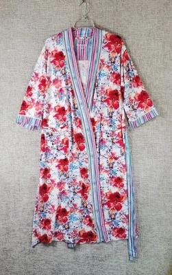 Soft Surroundings Floral Bath Robe Womens MP Petite Multicolor Stripe Accent - Image 1 of 4