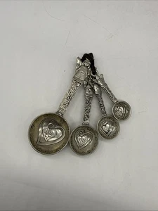 Ganz Angel Heart Silver Colored Metal Measuring Spoons set of 4 Intricate - Picture 1 of 15