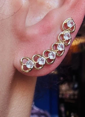 Highest Quality Ear Climbers Retro Vibes Cutest Hearts Clear Cz Gold Filled - Image 1 of 4