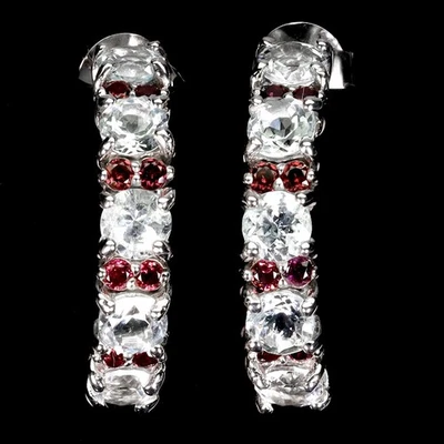 Pendientes redondos de plata de ley 925 aguamarina 4 mm joyas de piedras preciosas de rodolita Foto 1 de 4