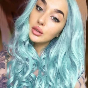 Light Blue Lace Front Wigs for Women Long Wavy Synthetic Baby Blue Wig Middle - Picture 1 of 5