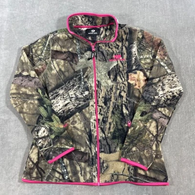 Jaqueta de lã Mossy Oak feminina 4-6 camuflada acabamento rosa com zíper - Imagem 1 de 4
