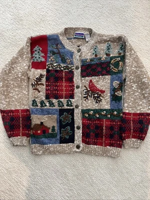 Cárdigan suéter vintage para mujer North Crest con botones talla S feo Navidad Foto 1 de 4