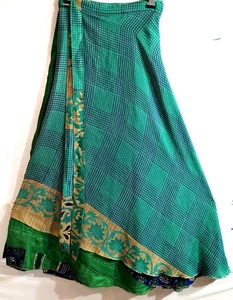 Increíble-arte Vintage Seda Sari Magic Wrap Falda Reversible Doble Capa Falda, - Imagen 1 de 6