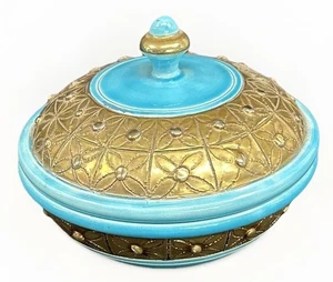 Ugo Zaccagnini Italian Pottery Royal Hollywood Regency Style Gold Turquoise L31 - Picture 1 of 6