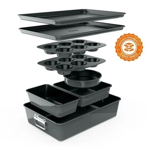 NutriChef 8pcs. Durable Bakeware Set Carbon Steel Non-Stick Coating (Gray) - Picture 1 of 7