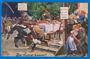 Halley Comet , artist signed Arthur Thiele comic 1913 used original old postcard - Picture 1 of 2