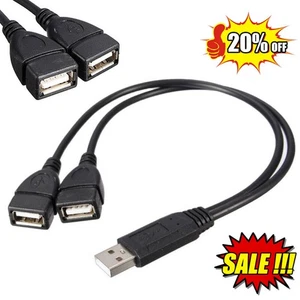 USB 2.0 A Male To 2 Dual Female Jack Y Splitter Hub Adapter Power♘ S7A7 - Afbeelding 1 van 8