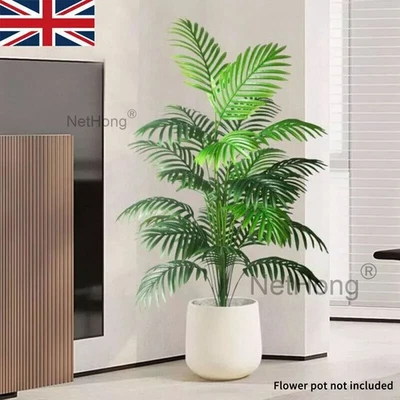 Large Artificial Plants in Pot Fake Palm Tall Tree Tropical Leaves Faux Potted - Image 1 of 4