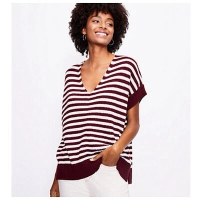 Suéter Top LOFT Hombro Caído Cuello en V Para Mujer Talla XL Rayas Cuadrado Relajado Foto 1 de 4