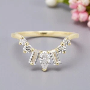 Natural White Diamond Curved Wedding Band 0.57 TW Silver/10K/14K/18K Gold Band - Picture 1 of 8