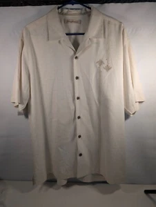 Tommy Bahama Herren L Large Seidenhemd Creme Bestickt Kurzarm Camp Hawaiia - Bild 1 von 10