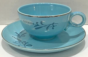 VTG MCM Taylor Smith & Taylor White Wheat in Teal Cup & Saucer Set - VGC - Picture 1 of 7