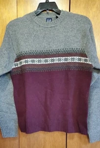 Gap Lambswool Gray & Burgandy Ski Sweater Sz M New w/Tags - Picture 1 of 4