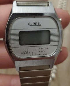 Vintage Quintel Digital Chronograph Quartz Watch Silver Tone - Picture 1 of 6