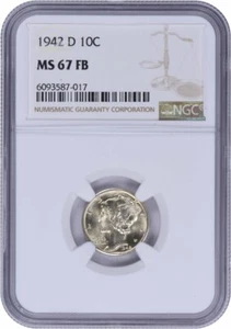 1942-D Mercury Silver Dime MS67FB NGC - Picture 1 of 2