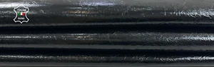 BLACK PATENT CRINKLED SHINY Soft Italian Lambskin leather hide 5sqf 0.8mm #C2370 - Picture 1 of 7