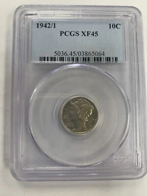 1942/1 Mercury Dime ~ Coveted ~ Choice ~ PCGS XF45 ~ Key Date ~ **MINT ERROR ** - Image 1 of 4
