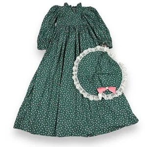 Vtg Handmade Girls Prairie Dress Green Ditsy Floral 23” Waist 42” Long - Picture 1 of 14