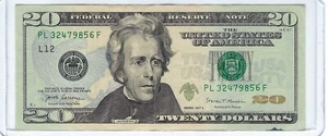 2017 20 $ Dollar Schein Note Fancy Serial # VOLL VERSTREUT GEBROCHENE LEITER PL32479856F - Bild 1 von 2