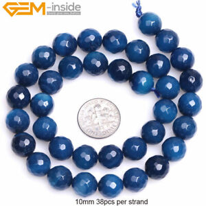 Faceted Round Dark Blue Agate GEM Jewelry Making  DIY Beads Strand 15''Size Pick