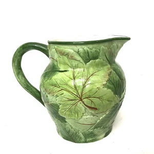 Vintage Tiffany & Co Majolica Green Leaf Pitcher 7” Made In Italy - Picture 1 of 10